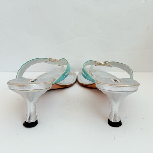 Manolo Blahnik Silver Turquoise Leather Vintage crystal thong sandals EU37 US 7 - Picture 4 of 10
